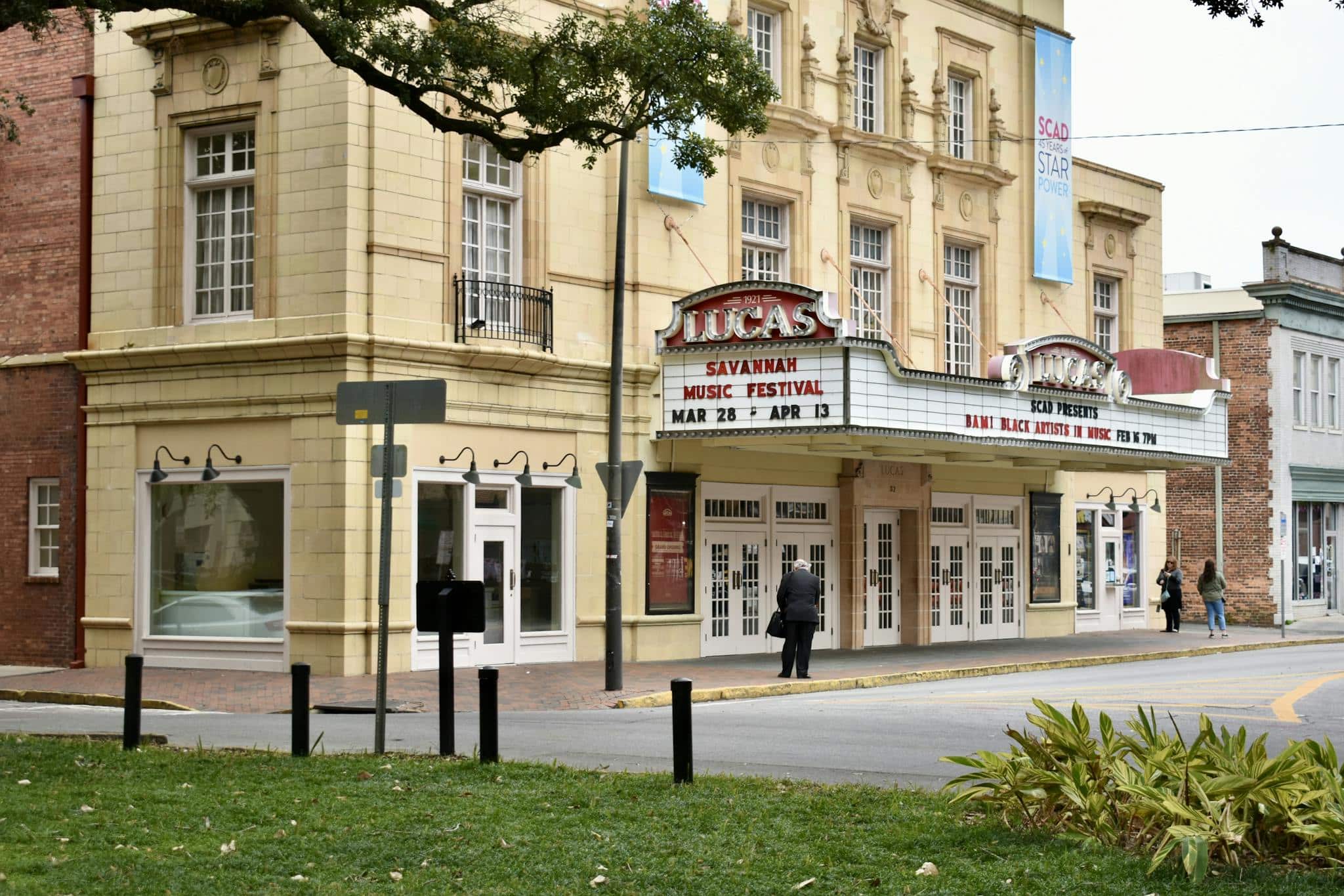 View of the iconic Lucas Theatre in Savannah's historic district.